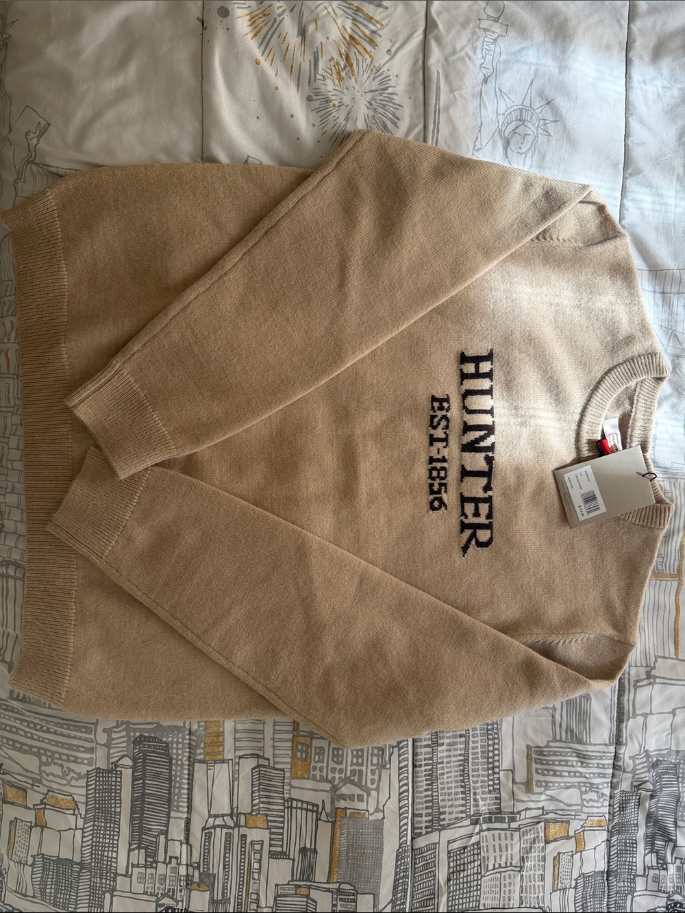 Hunter Men's Crewneck Sweater in Beige with Black Logo